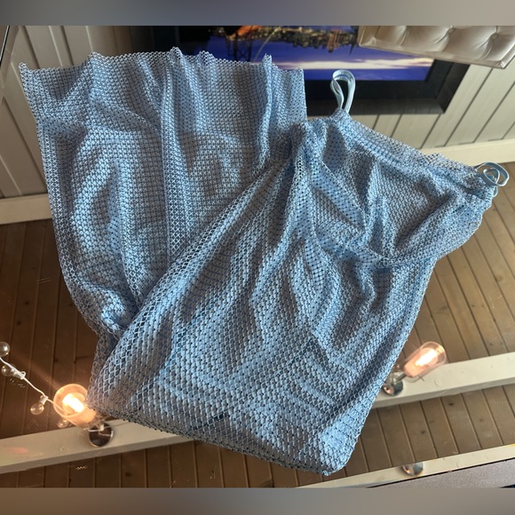 Debase De Base Rhinestone Fishnet Crystal Mesh Overlay Maxi Dress M Blue - Picture 7 of 14